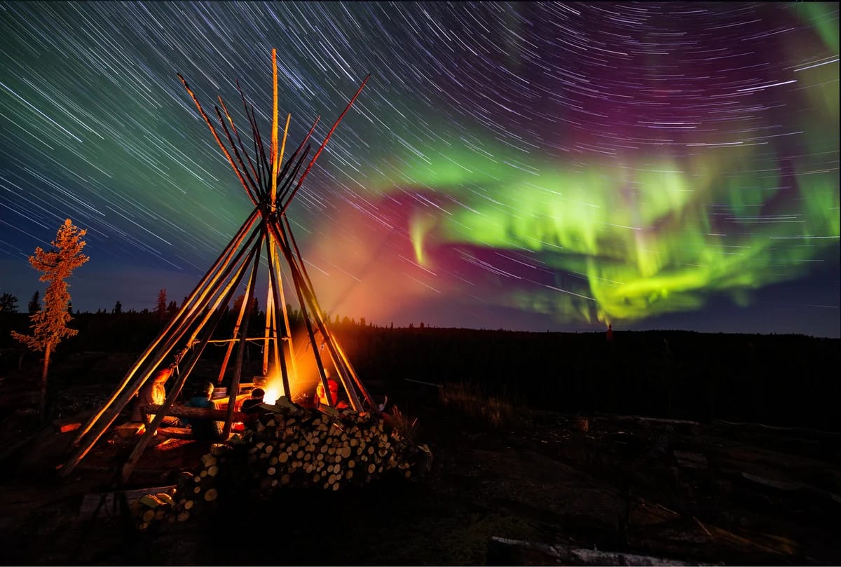 Green Aurora Tipi Campfire-Fall-Aaron Von Hagen-Horizontal-1